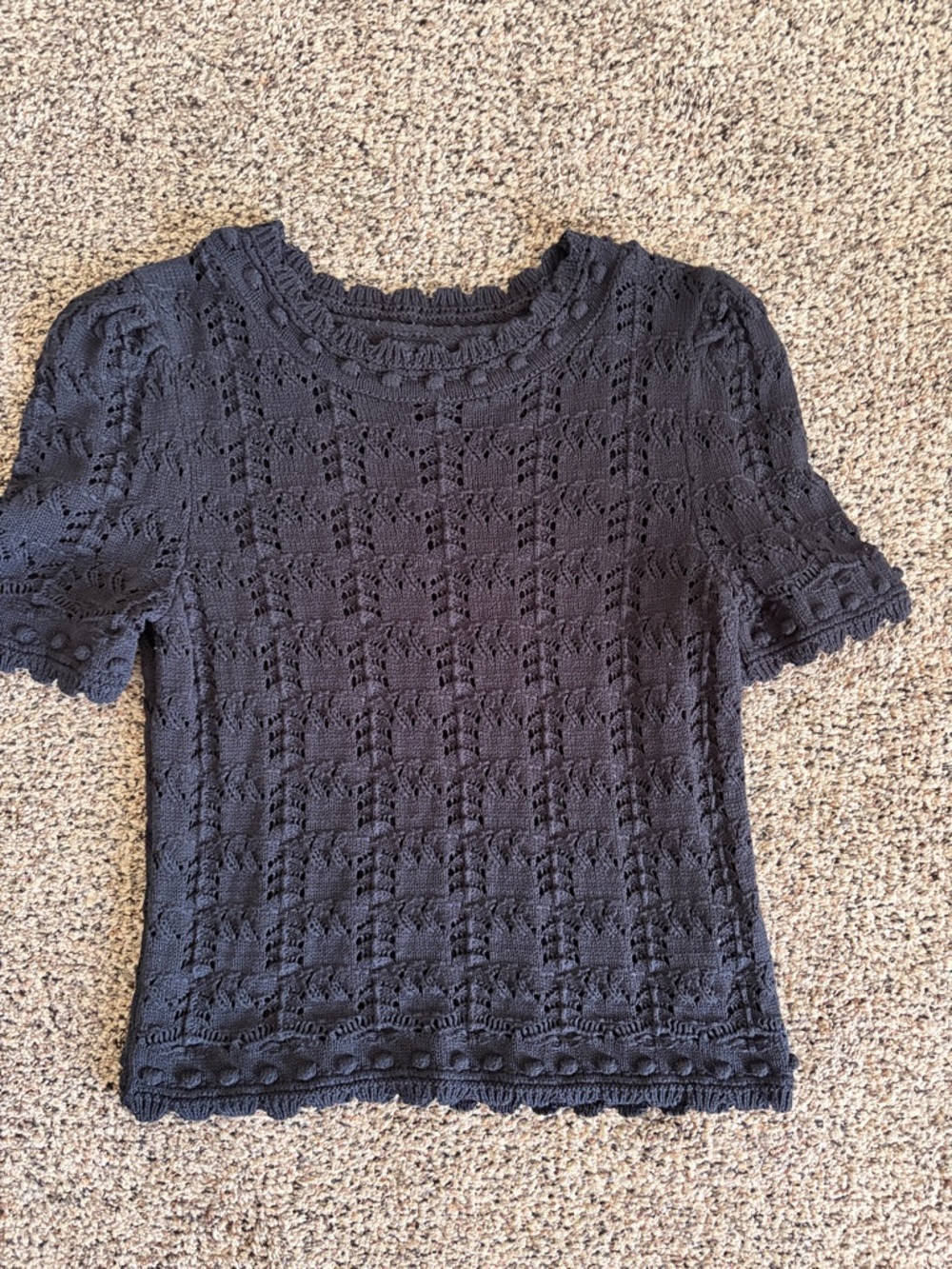 Anthropologie Black Crochet Short Sleeve Knit Top